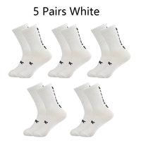 5 Pairs Cycling Socks Men Bicycle Sport Running Bike Socks Mid Tube Compression Outdoor Racing MTB Road Bike Socks Breathable Quick Pick Grocers
