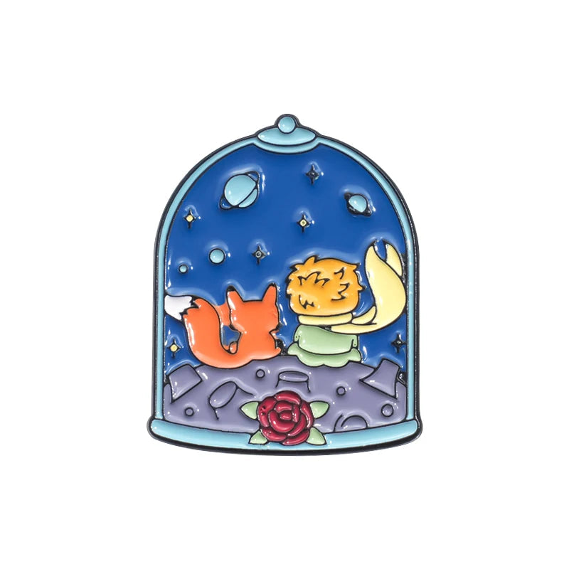 Cartoon Boy Fox Rose Enamel Pins Moon Star Whale Paper Boat Brooch Lapel Hat Bag Badge Jewelry Accessories Gift for Kids Friends Quick Pick Grocers