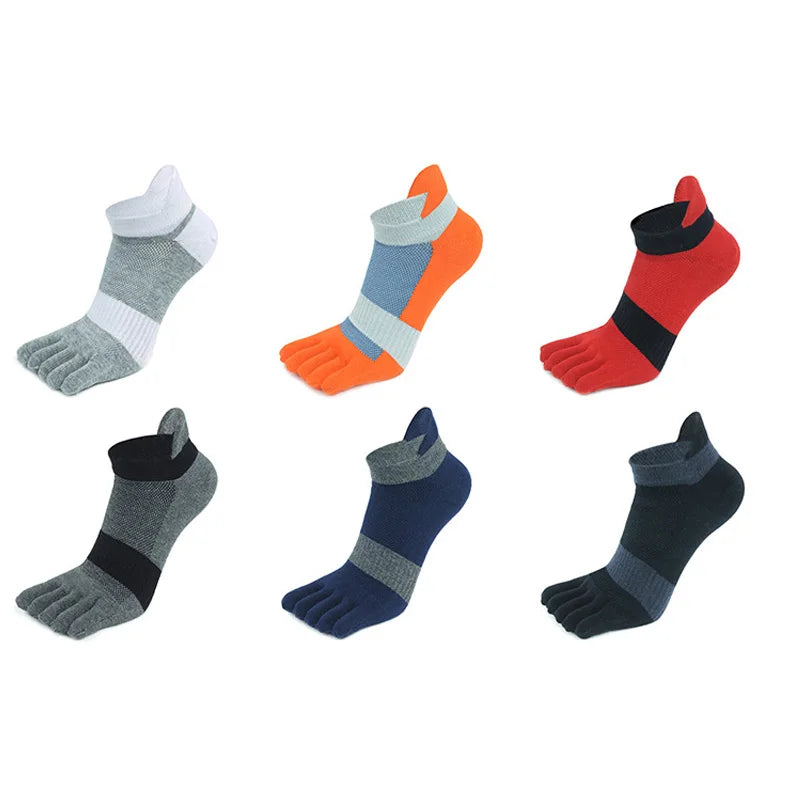 5 Pairs Five Finger Ankle Sport Socks Cotton Mens Striped Mesh Breathable Shaping Anti Friction No Show Socks With Toes EUR39-46 Quick Pick Grocers