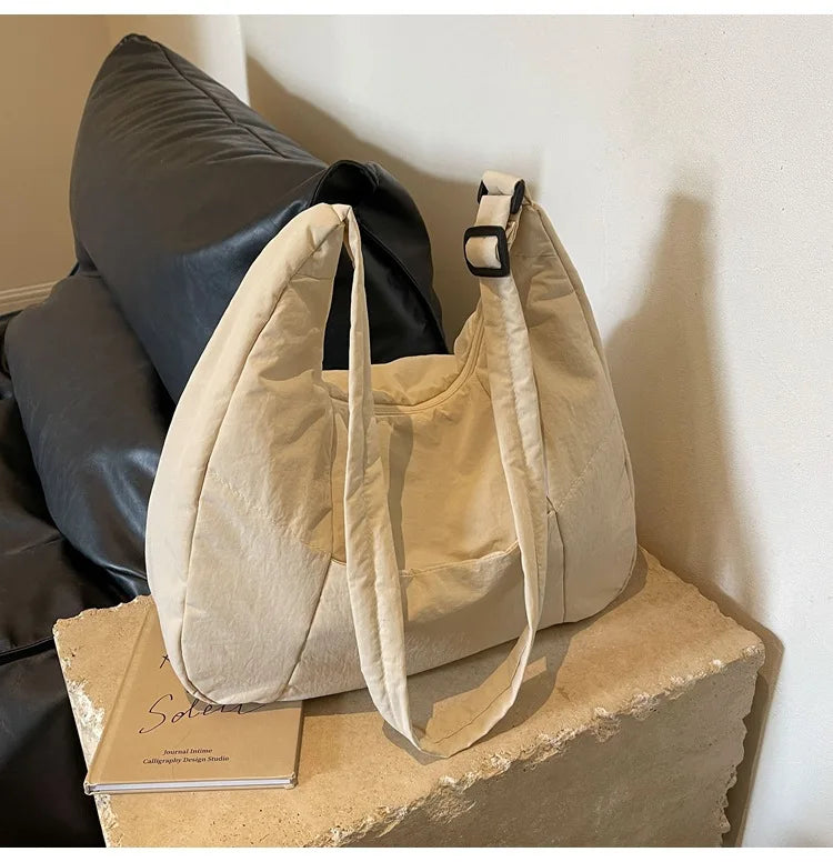 Trendy Women's Soft Cloth Shoulder Bag Solid Color Student 2026 Spring Y2k Casual Style Big Handbags Crossbody Bags for Women Quick Pick Grocers