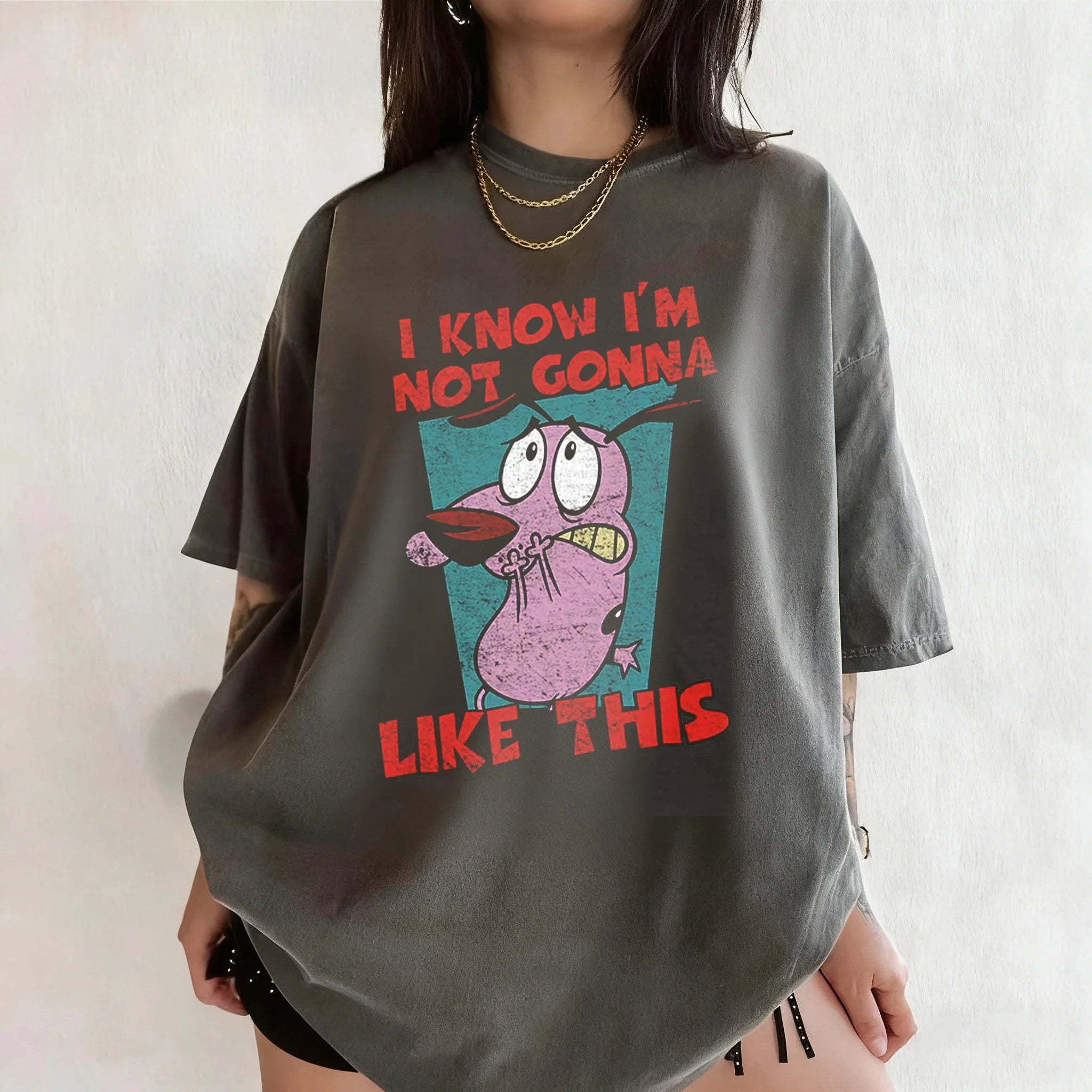 Vintage Courage The Cowardly Dog Cartoon Print Short Sleeve T-Shirt Retro Unisex Graphic Tee 90s Nostalgia Summer Streetwear Tee Quick Pick Grocers