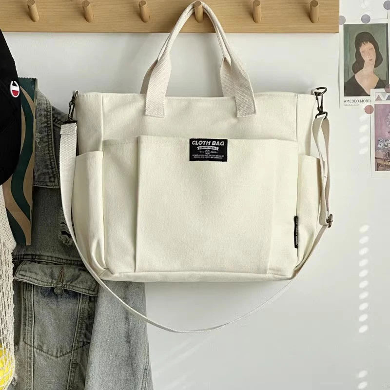 Urban Minimalist Female Student Large Capacity Commuting Horizontal Canvas Single Shoulder Diagonal Cross Portable Tote Bag Econic Blanks