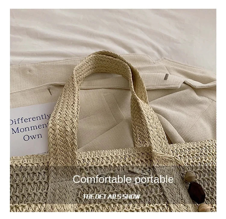 Elegant Ladies Straw Woven Handbag Women Holiday Beach Commute Casual Tote Top-Handle Bags Fashion Retro Shoulder Bags 2024 Quick Pick Grocers