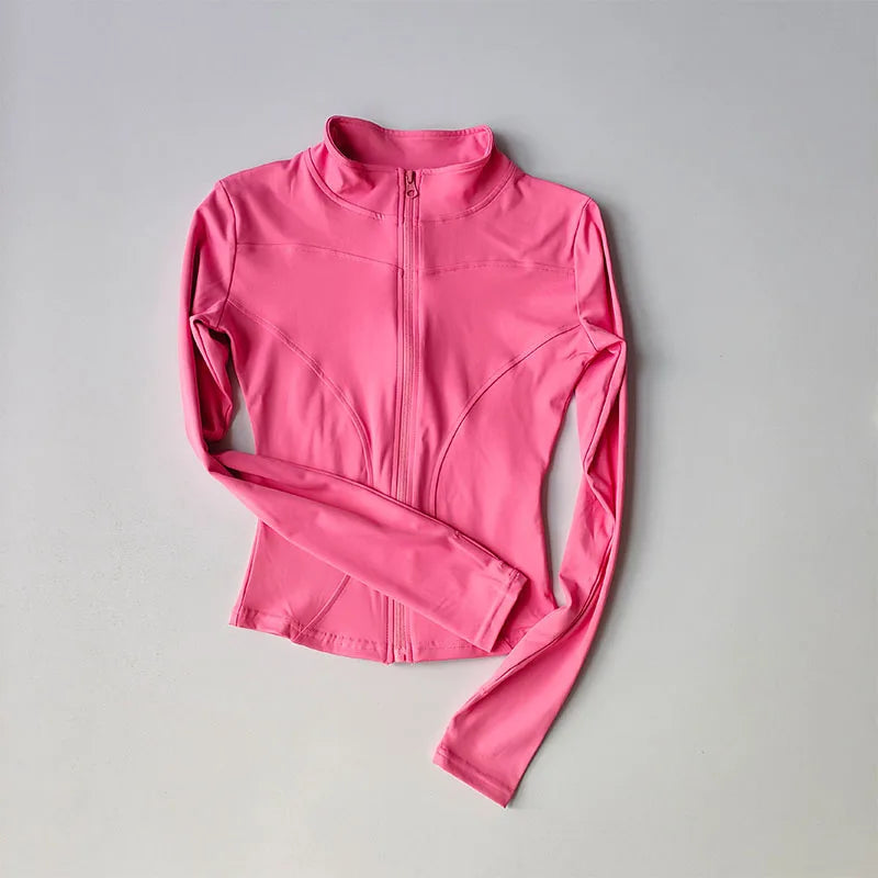 Outdoor Sports Long Sleeved Women Slim Yoga Clothes Quick Dry Zipper Cardigan Stand Up Collar Jacket Running Fitness Jacket Top Quick Pick Grocers