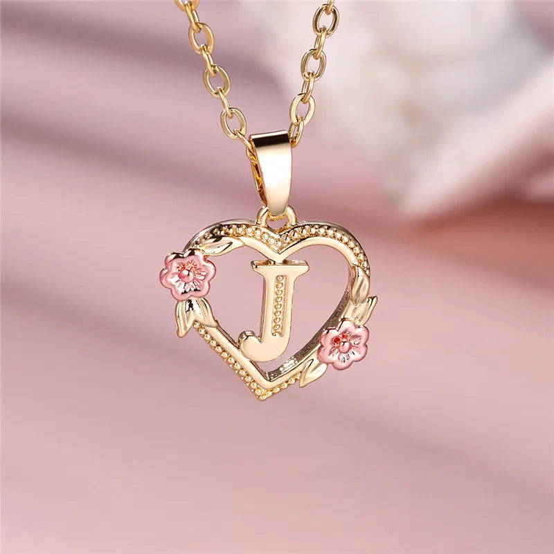 Female A-Z Letter Flower Pendant Necklace Yellow Gold Color Wedding Jewelry Gift For Women Quick Pick Grocers