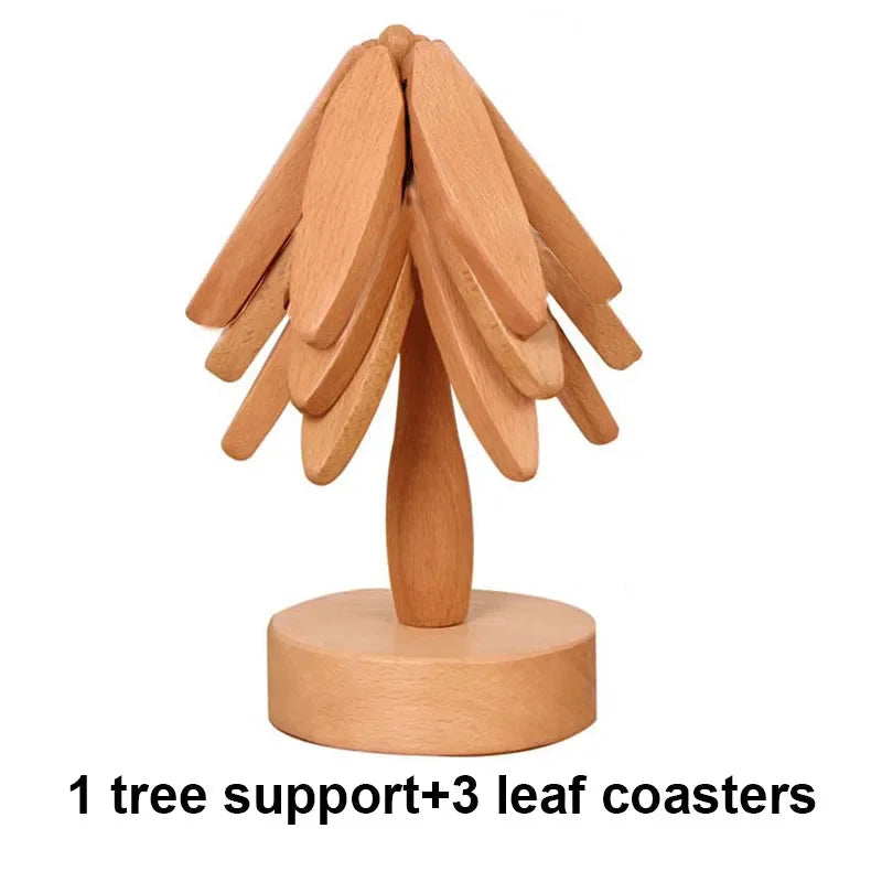 4PCS Tree Design Stand Bamboo Wooden Trivets Decorative Anti Scald Heat Resistant Table Mat Coaster Wood Placemats Pot Quick Pick Grocers