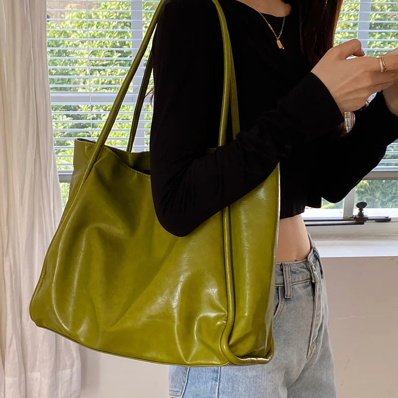 Portable Texture Tote Bag for Women, Shoulder Underarm Bag, Commuting Bag, Large Capacity, Niche Design, Autumn Winter Handbags Quick Pick Grocers