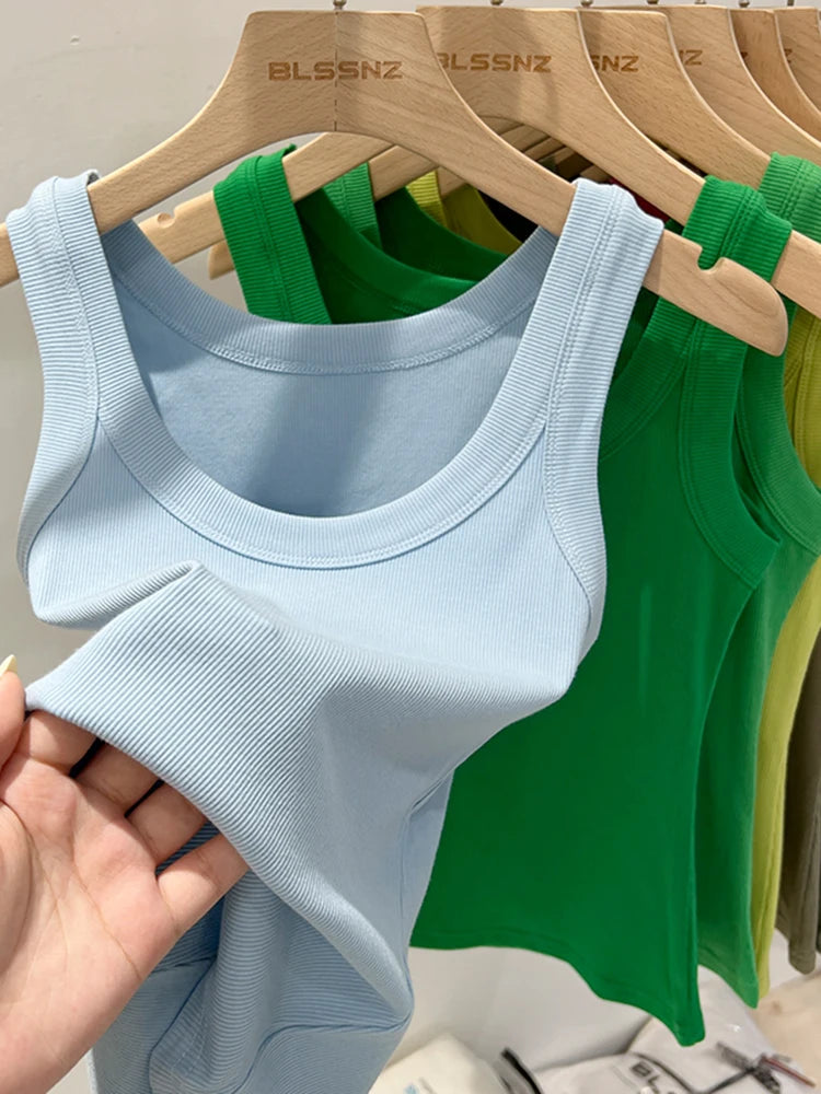 zjaiss Women Solid Round Neck Ribbed Tank Top Camisole Women 2026 Summer Basic Elastic Tank Top O Neck Solid Tank Top Quick Pick Grocers