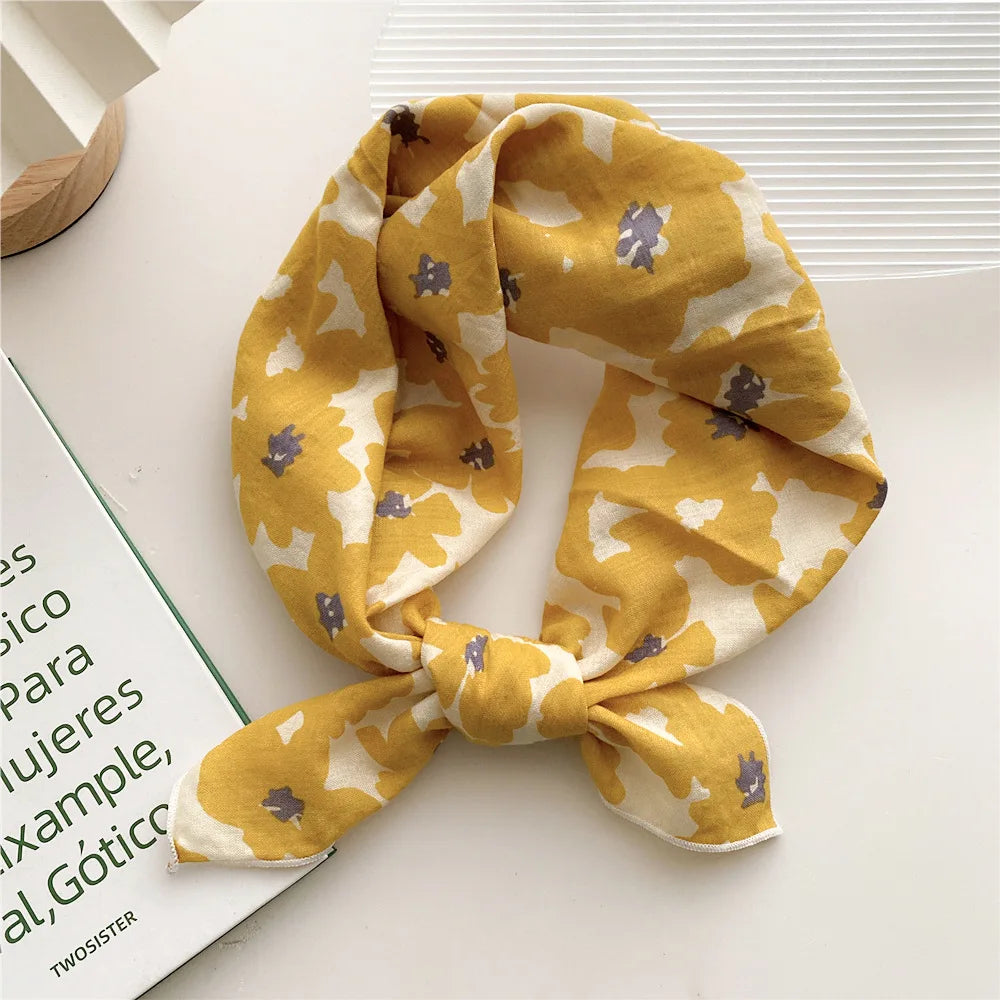 55cm Laies Headband Cotton Linen Square Scarf Women Korean College Girls Fashion Spring Autumn New Style Elegant Neck Scarves Quick Pick Grocers