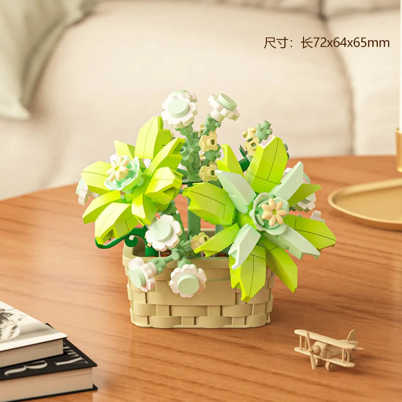 DIY MOC Potted Rose Sunflower Plants Succulents Bonsai Tree Gardens Romantic Building Blocks Model Bricks Kids Sets Kits Toys Purest Peak Salt