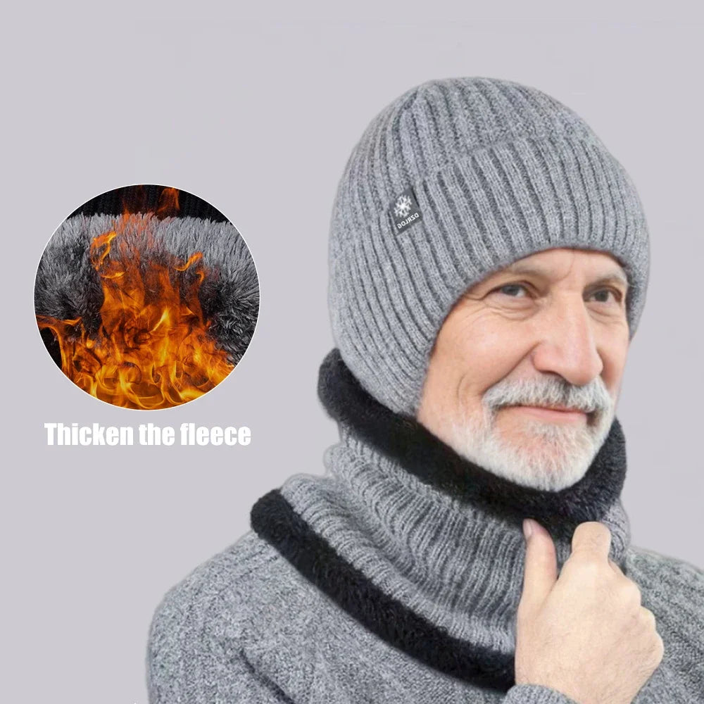 Outdoor Men Winter Knitted Hat Plush Warmth Peaked Cap Earmuff Casual Fashion Faux Fur Lined Bomber Hats Cycling Ear Protection Purest Peak