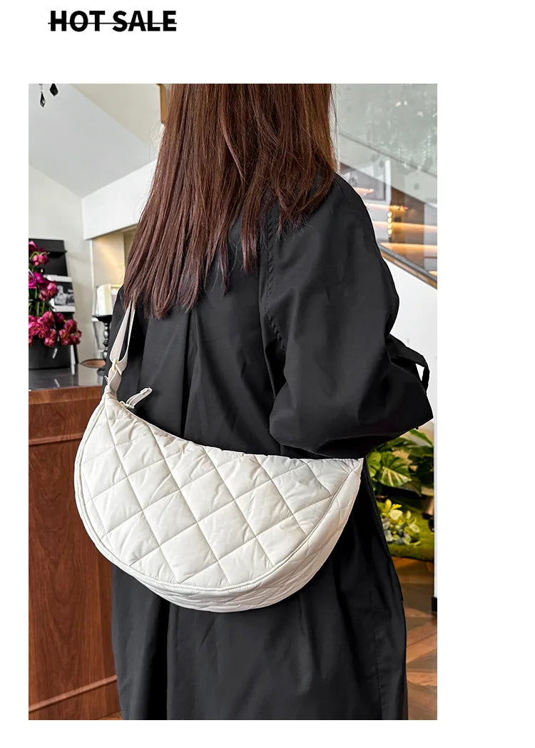 Waist Half Moon Belt Bag Solid Color Crossbody Bag Large Capacity Shoulder Bags Portable Nylon Plaid Travel Bags for Commuting Quick Pick Grocers
