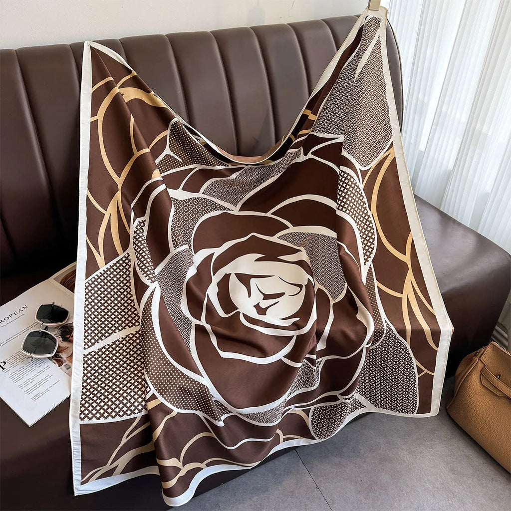 90*90Cm Square Scarf Twill Silk Feeling Women Head Shawls and Wraps Luxury Hair Tree Print Neck Scarves Hijab Bandana Pashmina Quick Pick Grocers