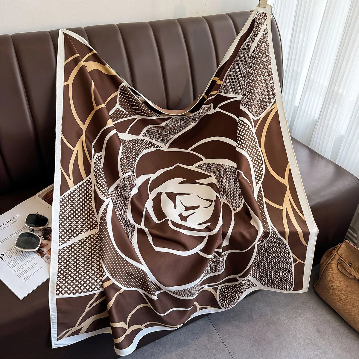 90*90Cm Square Scarf Twill Silk Feeling Women Head Shawls and Wraps Luxury Hair Tree Print Neck Scarves Hijab Bandana Pashmina Quick Pick Grocers