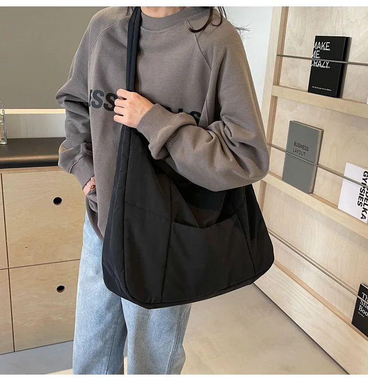 Trendy Women's Soft Cloth Shoulder Bag Solid Color Student 2026 Spring Y2k Casual Style Big Handbags Crossbody Bags for Women Quick Pick Grocers