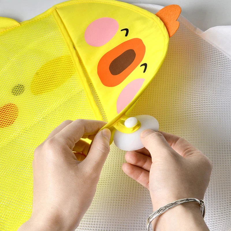 QWZ New Cartoon Duck Baby Bathroom Mesh Bag Sucker Design For Bath Toys Kids Animal Shapes Cloth Sand Toys Storage Net Bag Quick Pick Grocers