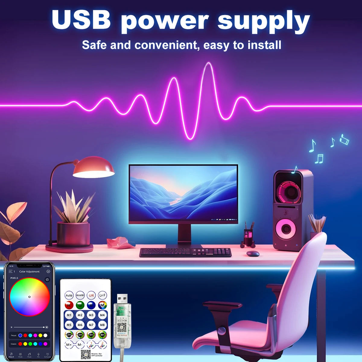 5V RGB+IC Neon Strip Light 1M 2M 3M 5M 10M USB Waterproof Flexible LED Strip Lights With Bluetooth Remote Control For Home Decor Quick Pick Grocers