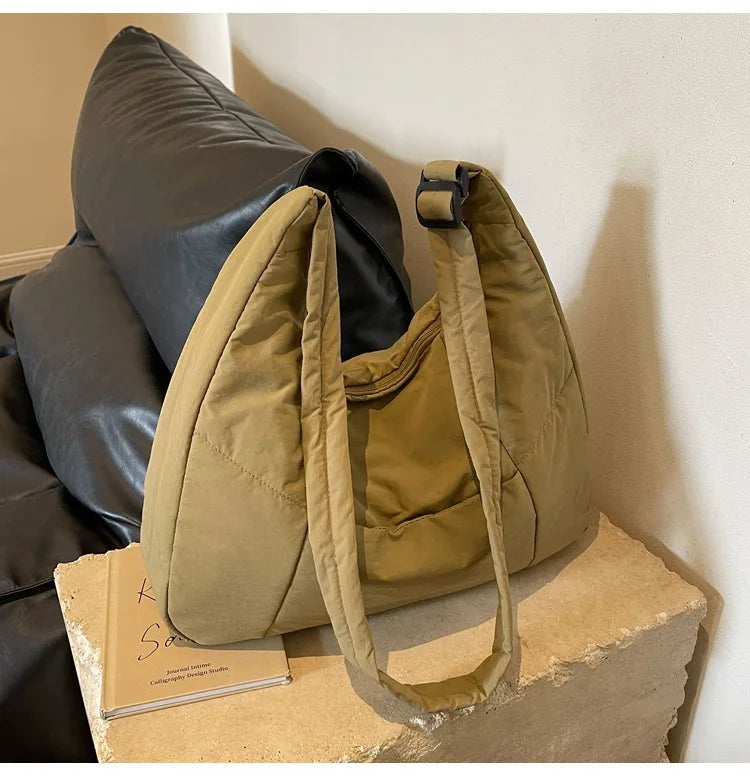 Trendy Women's Soft Cloth Shoulder Bag Solid Color Student 2026 Spring Y2k Casual Style Big Handbags Crossbody Bags for Women Quick Pick Grocers