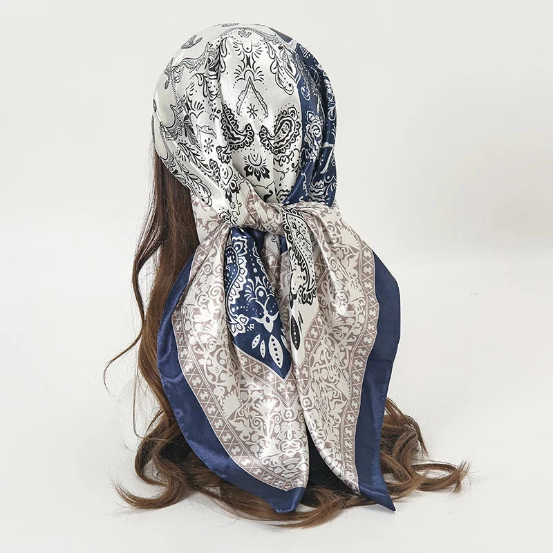 Satin Square Scarf Women Muslim Hijab Elegant 2025 Print Silk Neckerchief Shawl Wraps Headband Handle Hair Accessories Bandana Econic Blanks