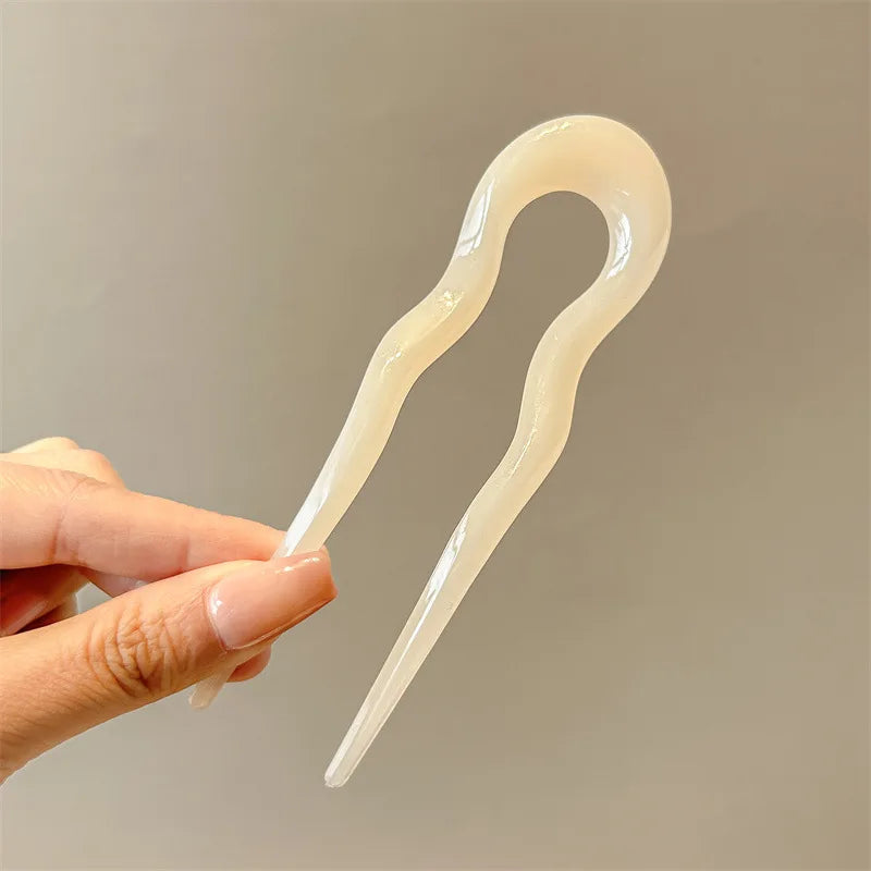U-Shaped Hair Fork Fashion Tortoiseshell Acetate Acrylic Hairpin Geometric Headwear Hair Sticks Women Girls Hair Accessories Quick Pick Grocers