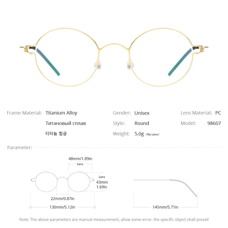 FONEX Screwless Eyeglasses Frame Men Women Round Morten Denmark Korean Glasses Frame Titanium Alloy Eyewear 98607 Econic Blanks