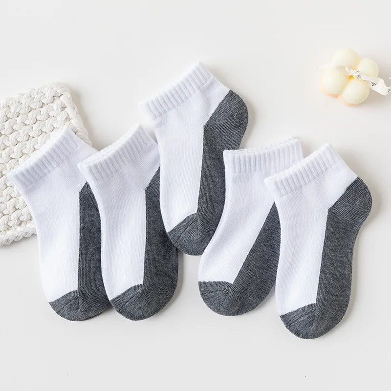 5 Pairs/Lot 2023 New Summer Children Socks Cotton Kids Fashion Black White Gray For 1-12 Years Teen Student Baby Girl Boy Socks Quick Pick Grocers
