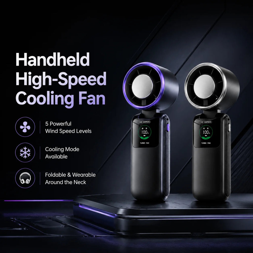Portable Cooling Fan, 5-Speed Strong Wind Foldable Neck Hanging Fan, 9H Long Battery 4000mAh Mini Air Cooler for Travel & Outdoo Quick Pick Grocers