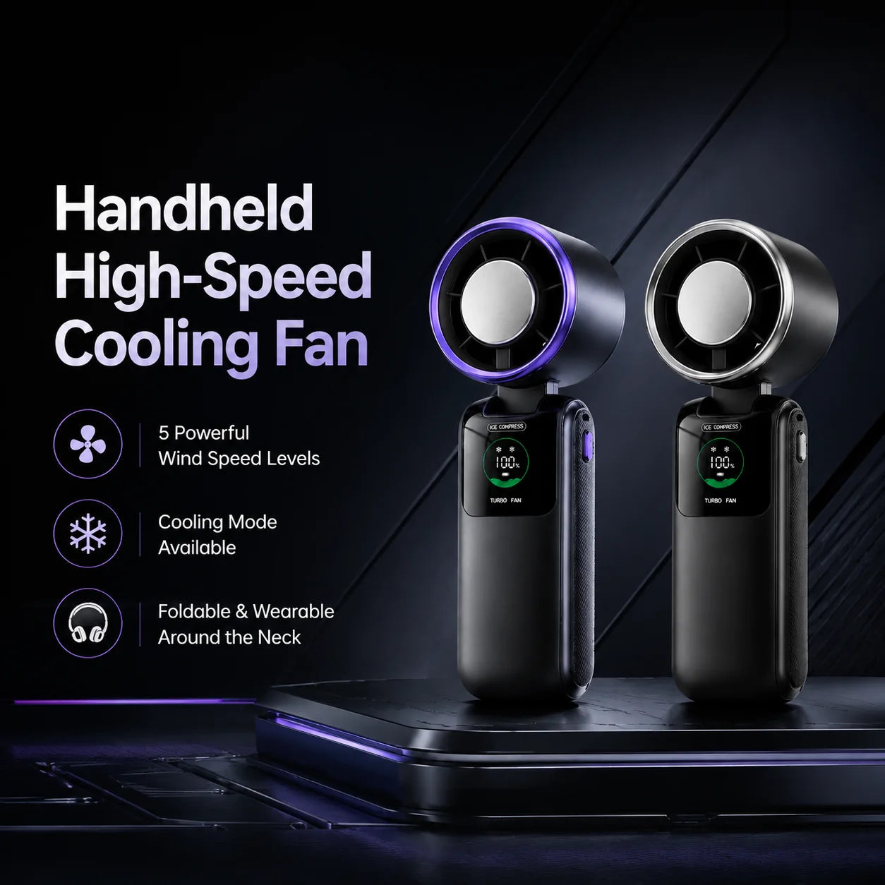 Portable Cooling Fan, 5-Speed Strong Wind Foldable Neck Hanging Fan, 9H Long Battery 4000mAh Mini Air Cooler for Travel & Outdoo Quick Pick Grocers