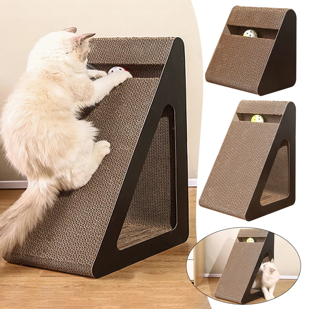 2 In 1 Cat Scratcher Cardboard Triangles Shaped With Spinnings Balls Sturdy Anti-Scratch Relieves Cat Stress Toy For Pet Use Econic Blanks