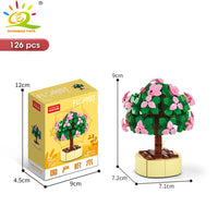 HUIQIBAO MOC Flower Succulent Potted Model Building Block DIY Eternal Bouquet Home Desk Plant Decor Brick Girl Gift Children Toy Quick Pick Grocers