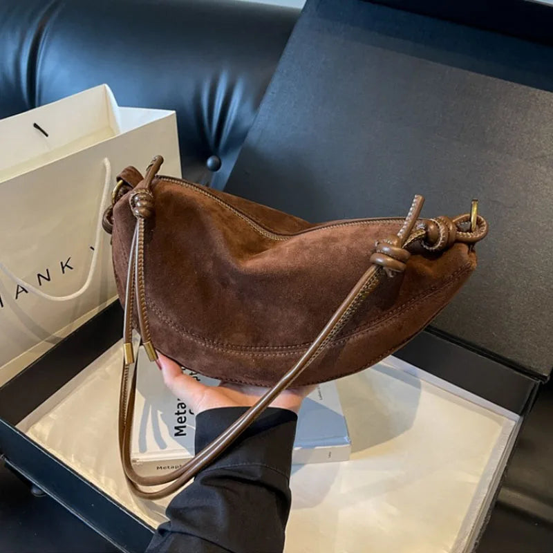 Faux Suede Super Popular Niche Suede Shoulder Bag for Women 2025 Hot Sale Single Crossbody Bags Underarm Dumpling Sweet Bags Quick Pick Grocers