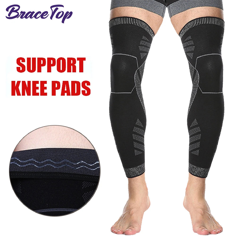 BraceTop Long Leg Compression Sleeves,Full Leg Sleeve Long Knee Brace Knee Support Protect Basketball,Football, Knee Pain Relief Quick Pick Grocers