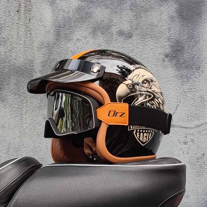 Retro semi-open motorcycle helmet cross-country motorcycle accessories motorcycle helmet 3/4 retro helmet in winter Quick Pick Grocers
