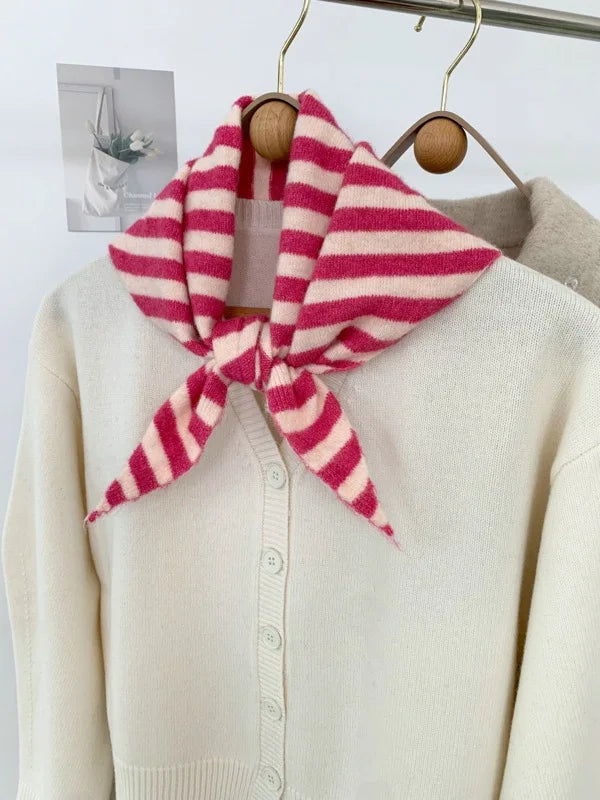 New Women Wool Scarf Shawl Winter Warm Soft Knitted Striped Triangle Fashion Brand Bandana Lady Wool Scarves Quick Pick Grocers