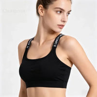 Sports Underwear Women Yoga Fitness Seamless Crop Top Wide Letter Straps Comfortable Workout Activewear Back Without Underwire I Quick Pick Grocers
