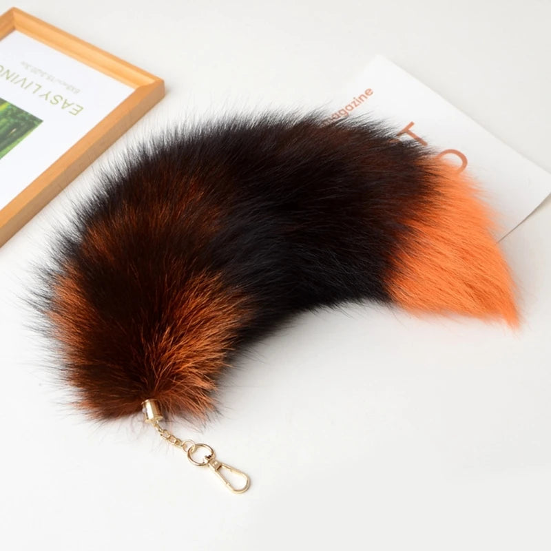Plush-Fox Tail Keychain Furry Racoon Tail Keyring Keychain 28cm Animal Tail Key-Pendant Pompoms Keyring Holder Bag-Decor Econic Blanks