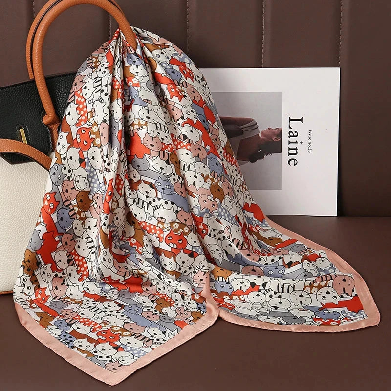 Luxury Print Satin Silk Square Scarf for Women Shawl Hijab Neckerchief Female Hair Ribbon Headband Fashion Wrap Bandana 2023 New Econic Blanks