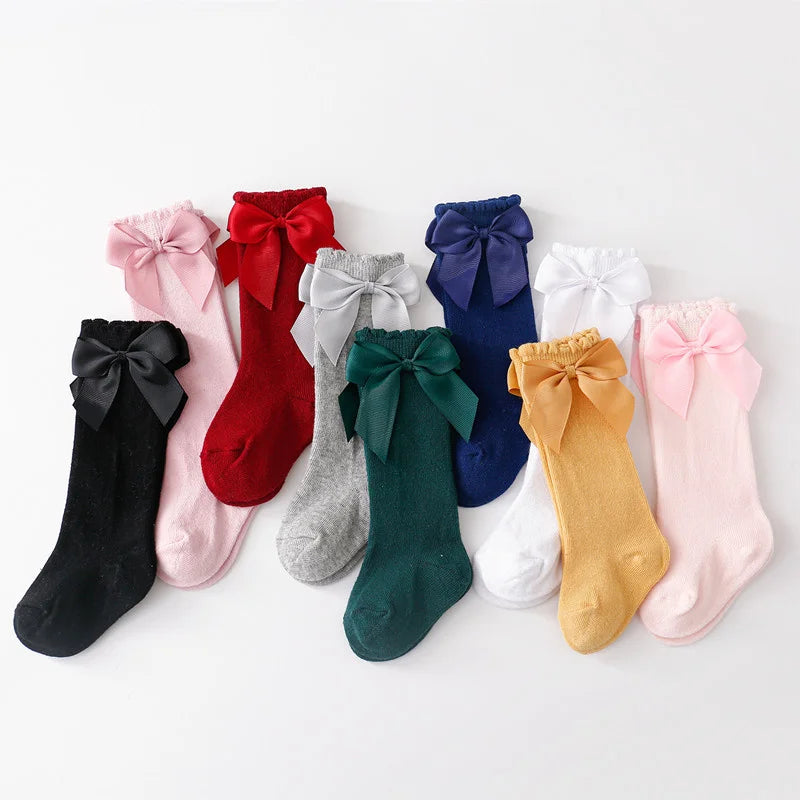 Lawadka Cotton Baby Girls Socks With Bows Knee High Children Princess Socks For Girls Toddler Kids Long Sock Autumn 0-7Years Old Quick Pick Grocers
