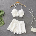SINGREINY Knit Two Piece Sets Women Summer Vacation Backless Camisole Elastic Waist Shorts Hollow Out Y2K Beach Style Suits Quick Pick Grocers