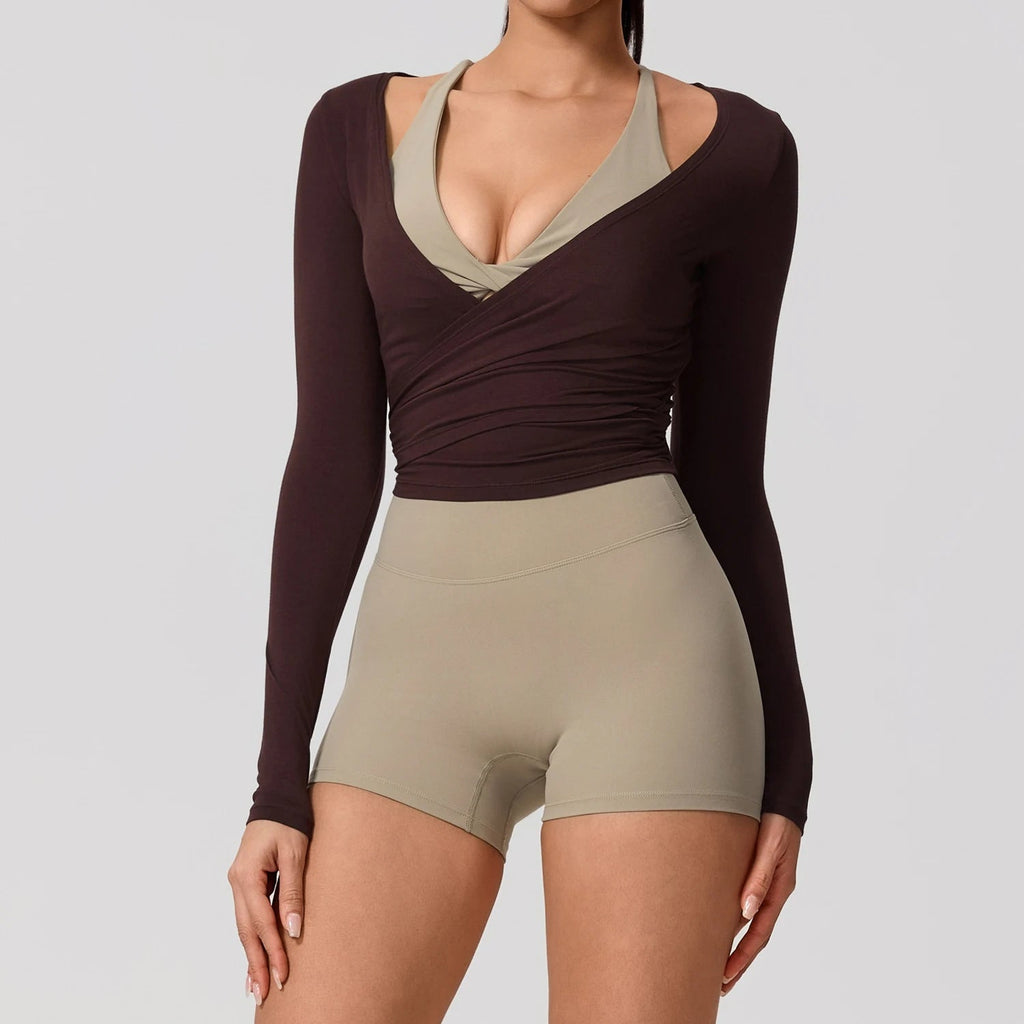 Hearuisavy Summer Women's Yoga Shirt Long Sleeve Sportswear Gym Breathable Quick Dry Sports Top Pilates Dance Ballet Wrap Tops Quick Pick Grocers