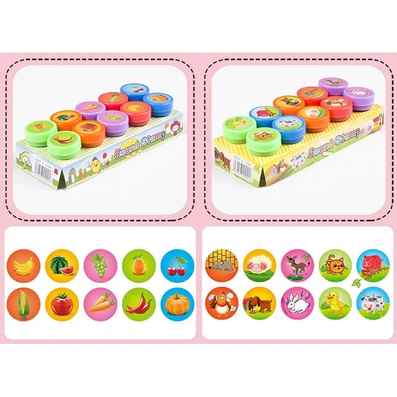 10pcs Assorted Stamps for Kids Self-ink Stamps Children Toy Stamps Smiley Face Seal Scrapbooking DIY Painting Photo Album Decor Econic Blanks