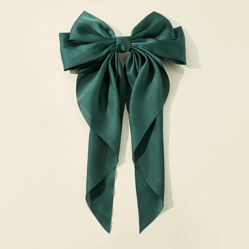 Korean Accessories Hair Clips for Women Girls Big Bowknot Solid Satin Long Ribbon Bows Spring Clamp Barette Cheveux Femme 2023 Quick Pick Grocers