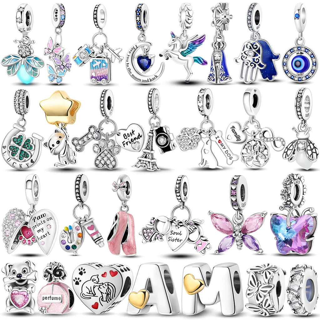2025 Hot Sale Charms Bead 925 Sterling Silver Pink Butterfly Luminous Firefly Dangle Fit Bangle Bracelet Necklace DIY Jewelry Econic Blanks