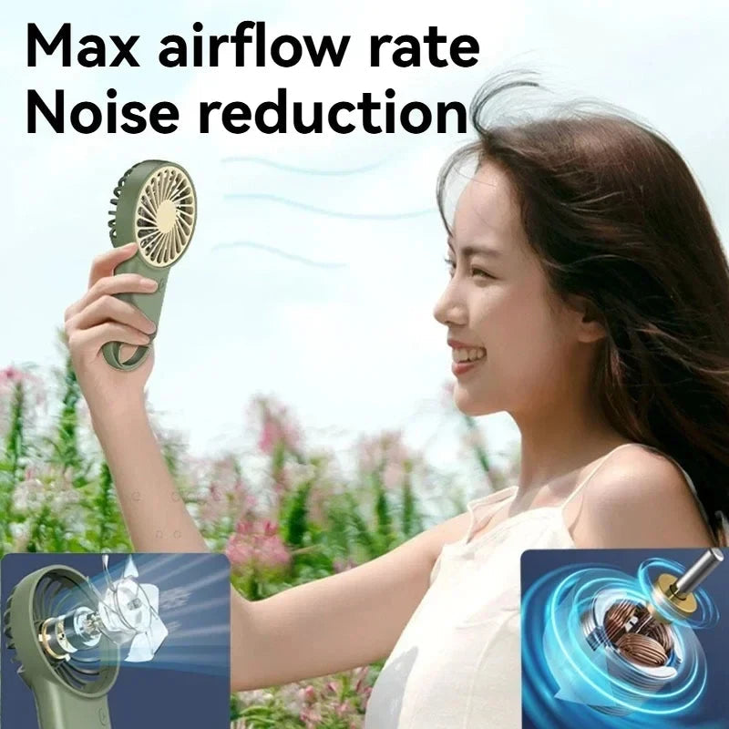 Cartoon Foldable Mini Fan USB Rechargeable Handheld Desktop Fan with Hook Portable Cooling Fan for Outdoor Travel Home Office Quick Pick Grocers