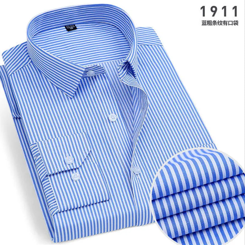 Spring New Men's Striped long-sleeved Shirt Non-ironing Anti-wrinkle Comfortable Breathable Business Casual Fashion Slim Fit Quick Pick Grocers