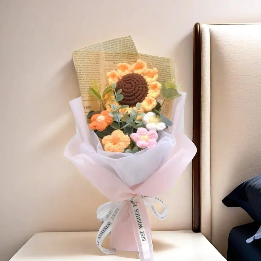 Artificial Flower Crochet Bouquet Handmade Anniversary Sunflower Daisy Bouquet Mothers Day Birthday Gift Eternal Flower Quick Pick Grocers