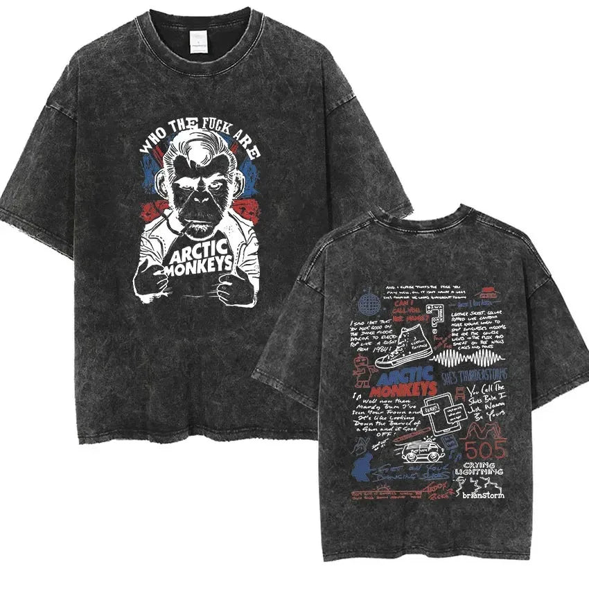Retro Rock Arctic Monkeys Music Album Graphic T-Shrit Men's Vintage Washed Oversized Short Sleeve T Shirt Y2k Hip Hop Streetwear Quick Pick Grocers