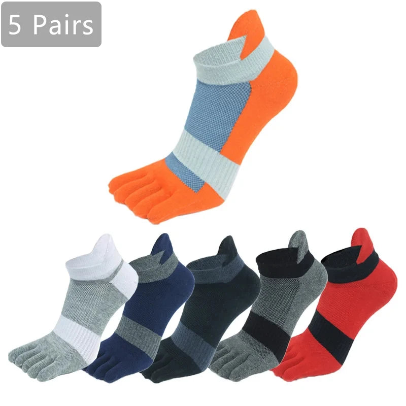 5 Pairs Five Finger Ankle Sport Socks Cotton Mens Striped Mesh Breathable Shaping Anti Friction No Show Socks With Toes EUR39-46 Quick Pick Grocers