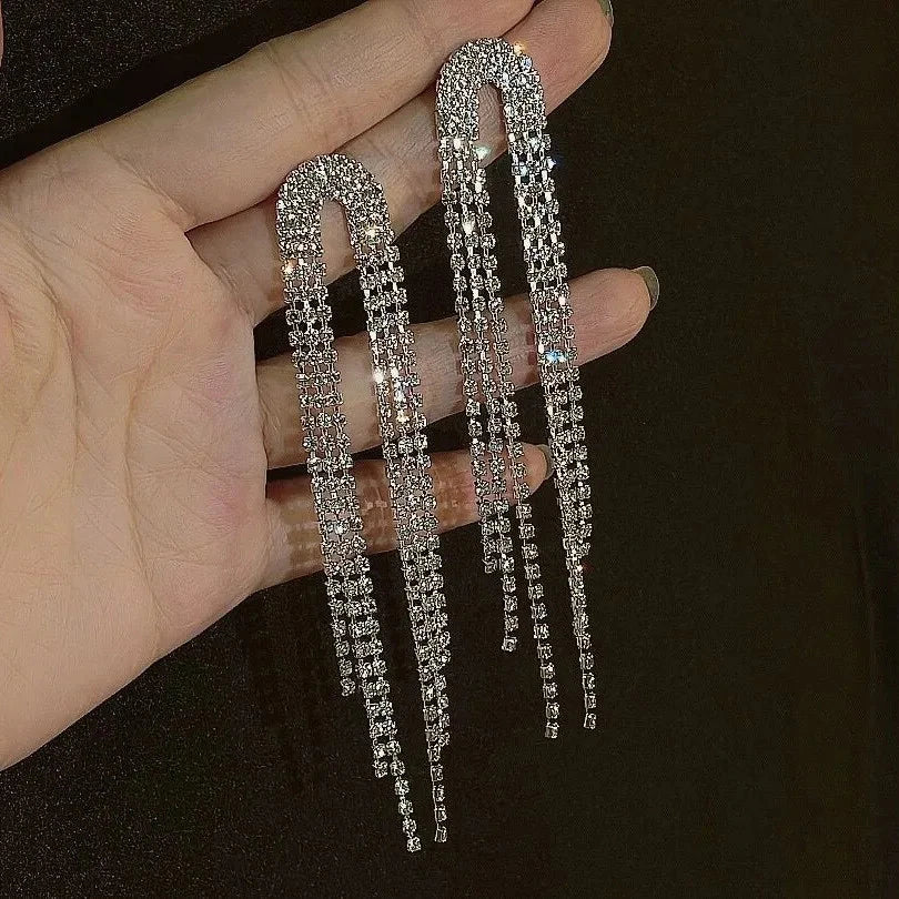 2024 New Simple Stars Tassel Earrings for Women Korean Charm Delicate Shiny Rhinestone Drop Earring Fashion Wedding Gift Jewelry Econic Blanks