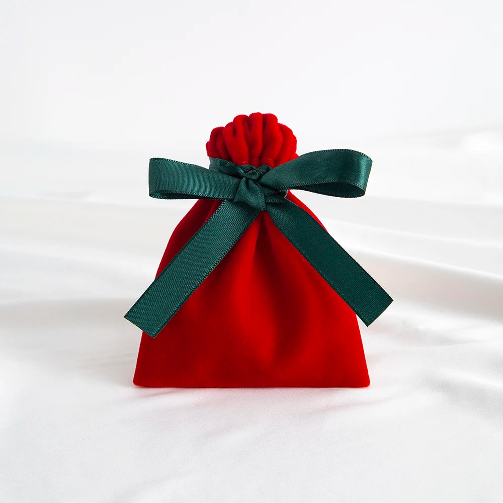 10pcs Green Jewelry Velvet Bag Ribbon Bowknot Pouches Gift Display Packing Storage Wedding Favors Travel Candy Drawstring Pocket Purest Peak